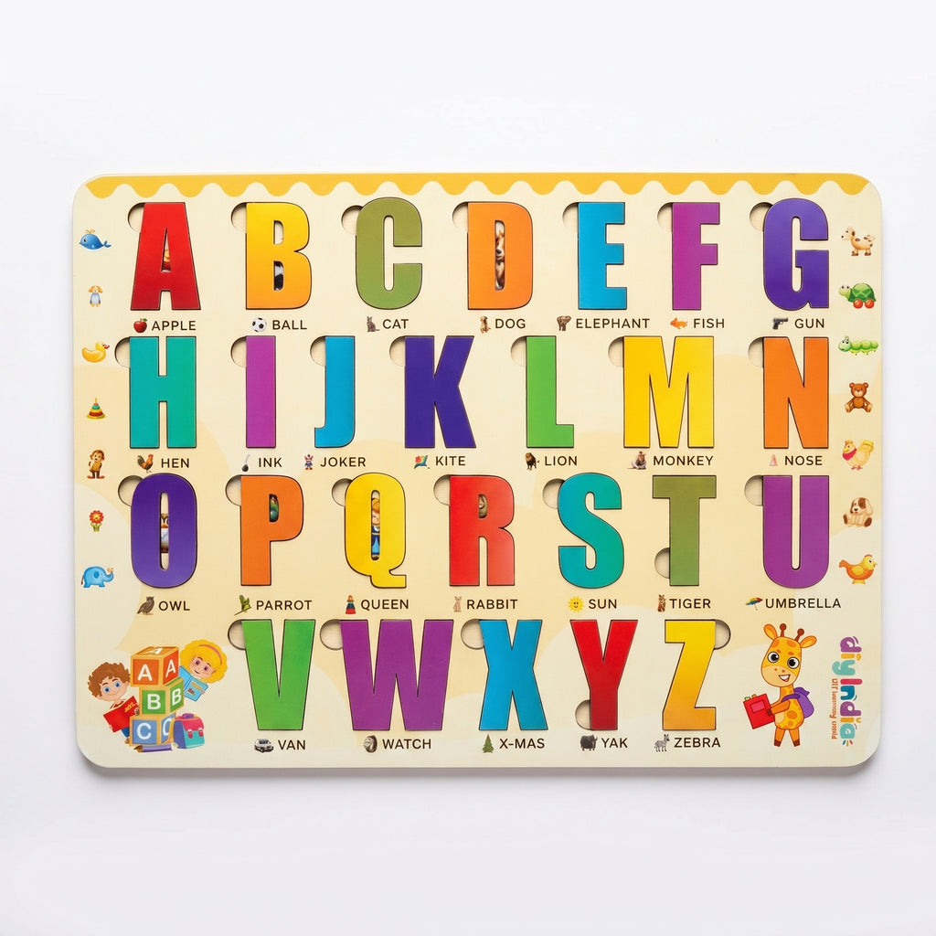DIY India Wooden Alphabet Puzzle Board for Kids | A-Z Educational Learning Toy | Montessori MDF Kids Puzzle