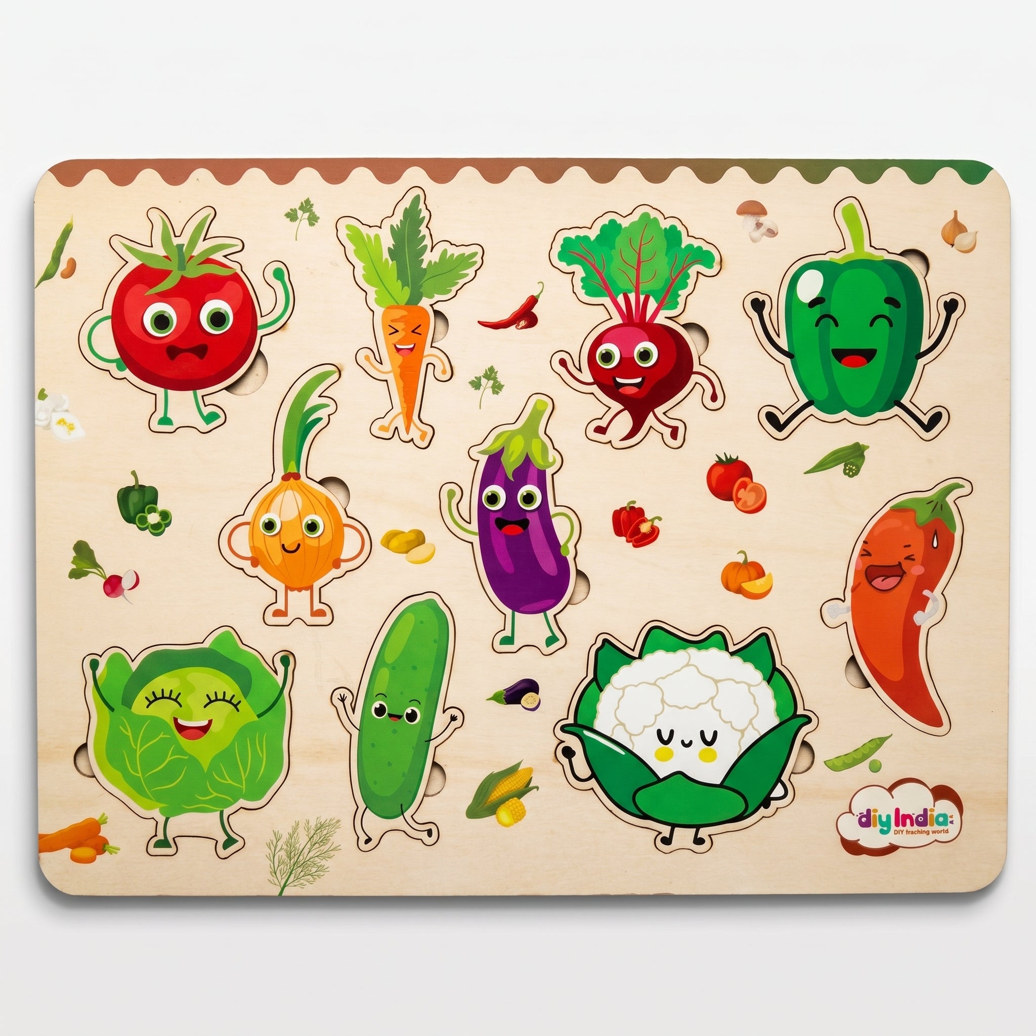 DIY India Wooden Vegetables Puzzle Board for Kids | Vegetable Learning Educational Toy | MDF Kids Puzzle