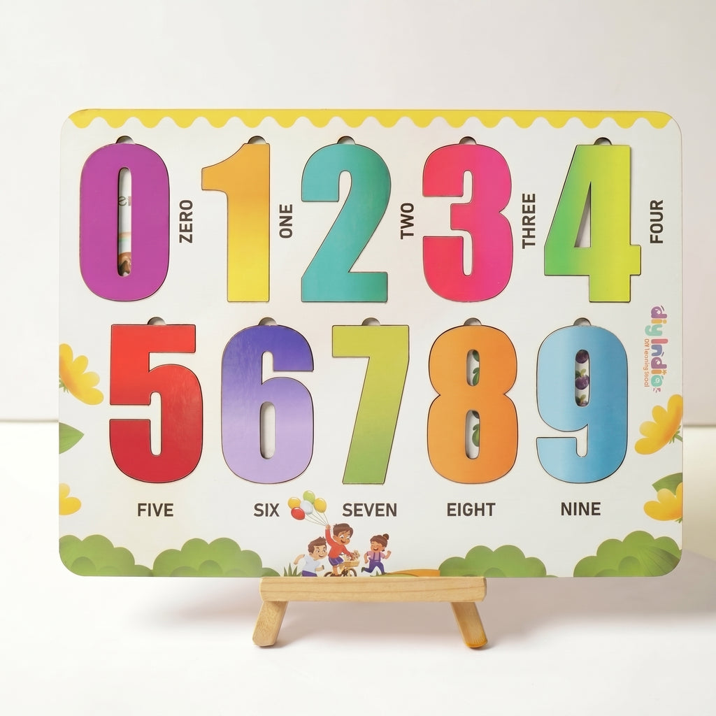 DIY India Wooden Number Puzzle Board for Kids | 0-9 Learning Educational Toy | Montessori MDF Kids Puzzle