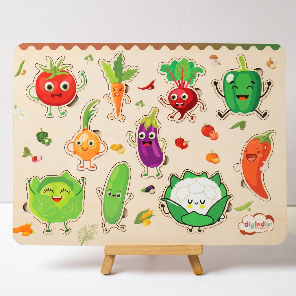 DIY India Wooden Vegetables Puzzle Board for Kids | Vegetable Learning Educational Toy | MDF Kids Puzzle