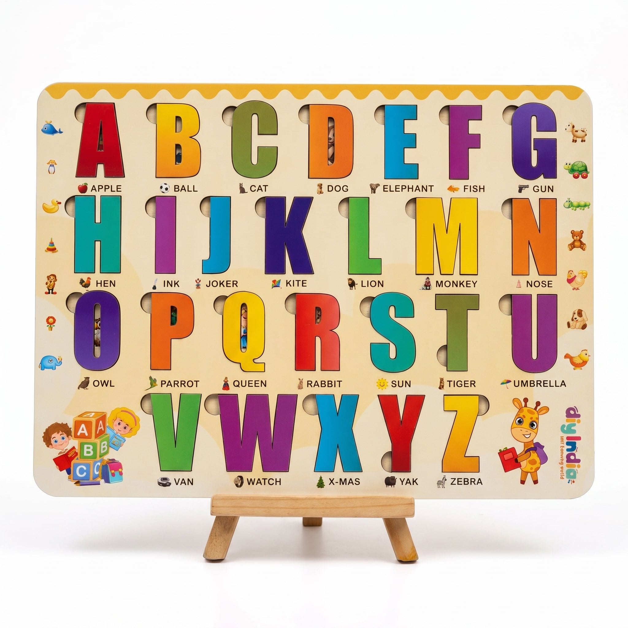DIY India Wooden Alphabet Puzzle Board for Kids | A-Z Educational Learning Toy | Montessori MDF Kids Puzzle