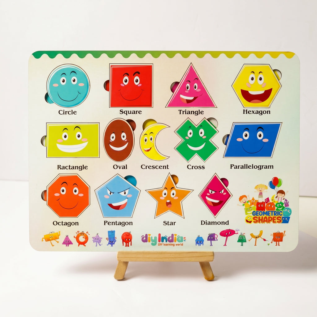 DIY India Wooden Shapes Puzzle Board for Kids | Geometric Shapes Educational Learning Toy | MDF Peg Puzzle