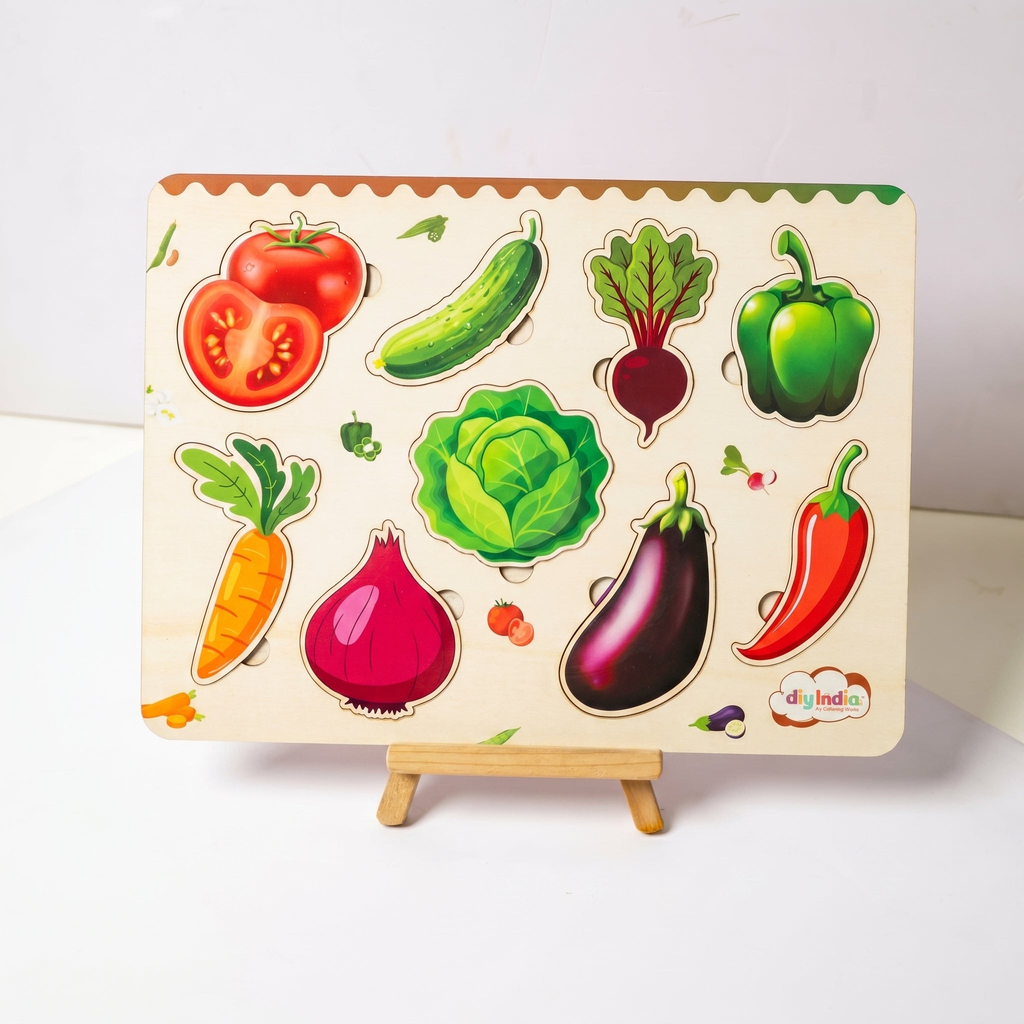 DIY India Wooden Vegetables Puzzle Board for Kids | Vegetable Learning Educational Toy | MDF Kids Puzzle