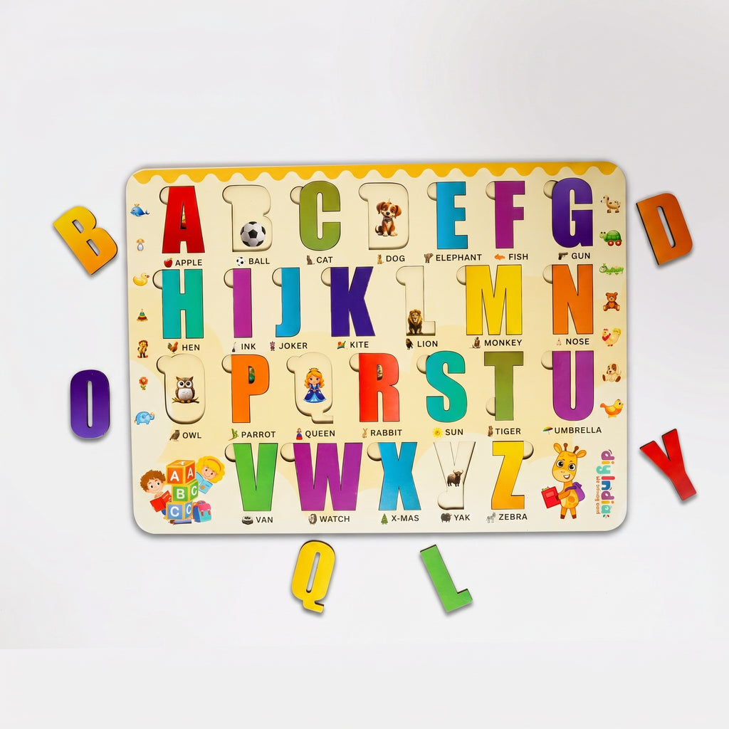 DIY India Wooden Alphabet Puzzle Board for Kids | A-Z Educational Learning Toy | Montessori MDF Kids Puzzle