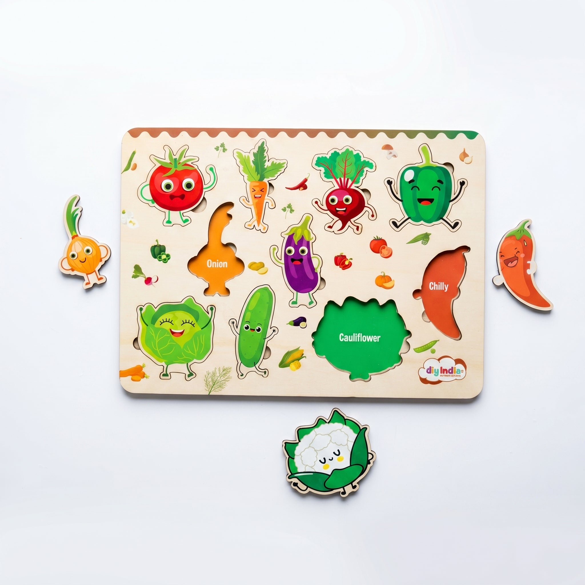 DIY India Wooden Vegetables Puzzle Board for Kids | Vegetable Learning Educational Toy | MDF Kids Puzzle