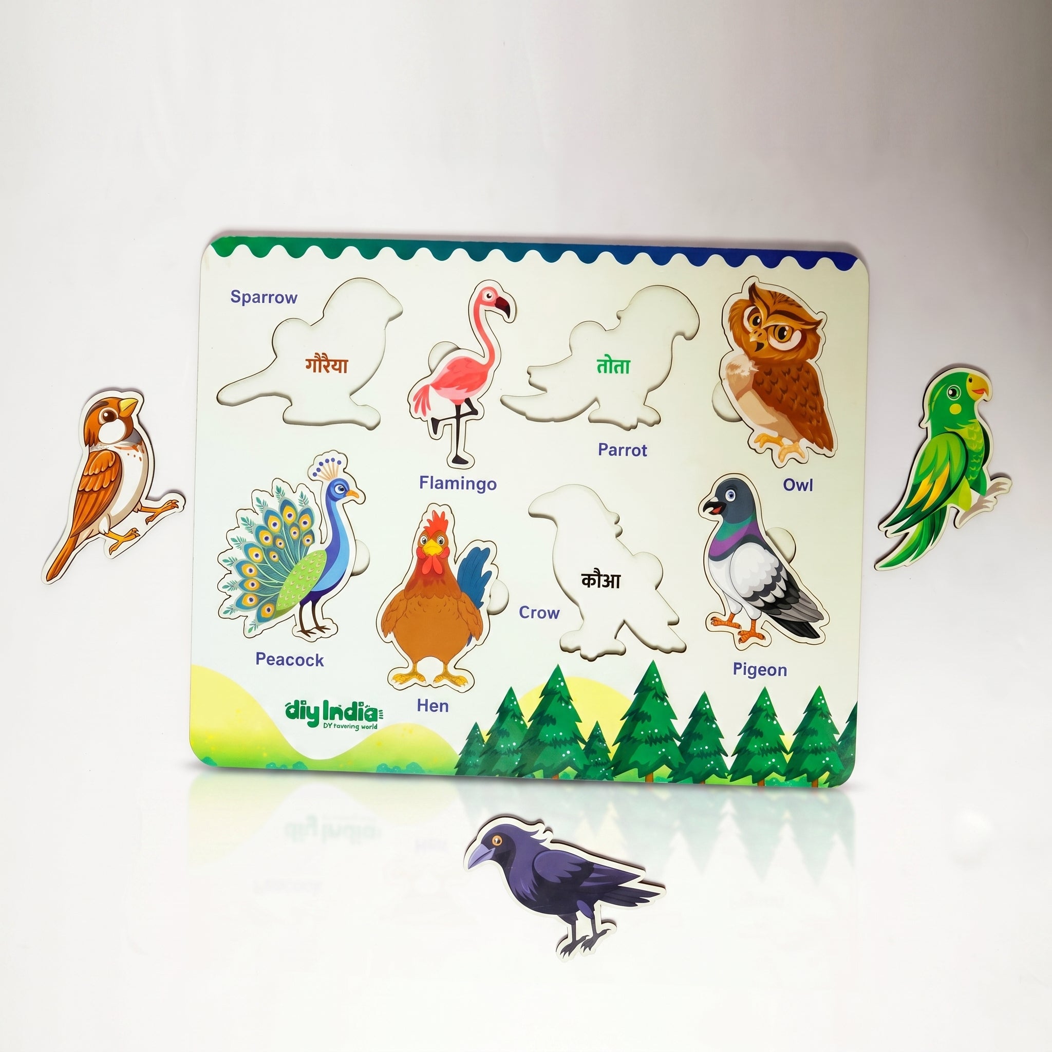 DIY India Wooden Birds Puzzle Board for Kids | Bird Learning Educational Toy | MDF Kids Puzzle