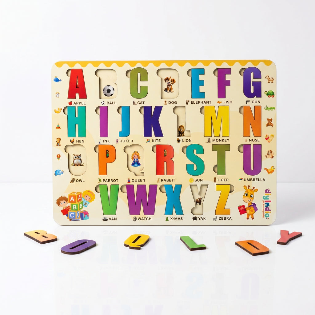 DIY India Wooden Alphabet Puzzle Board for Kids | A-Z Educational Learning Toy | Montessori MDF Kids Puzzle