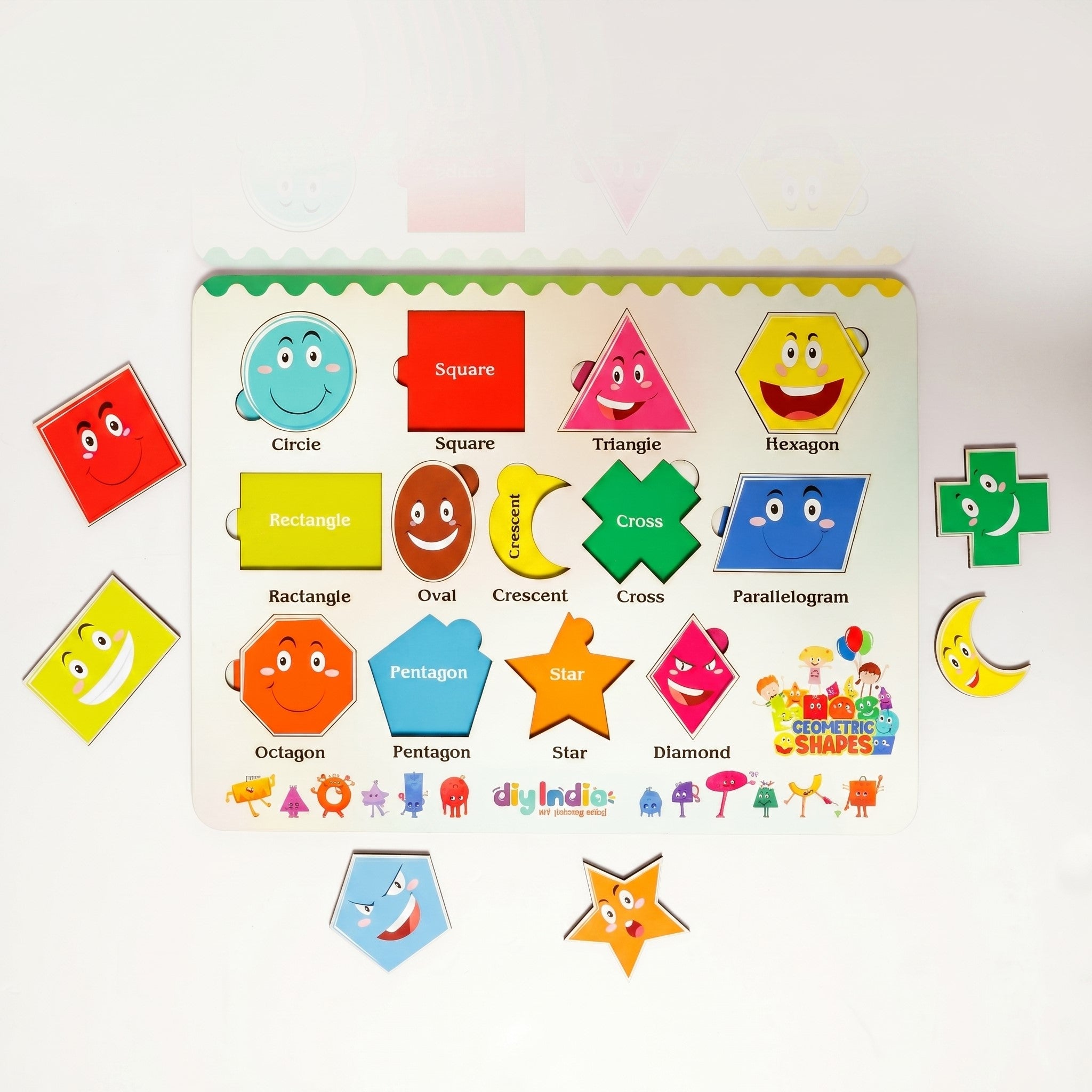 DIY India Wooden Shapes Puzzle Board for Kids | Geometric Shapes Educational Learning Toy | MDF Peg Puzzle