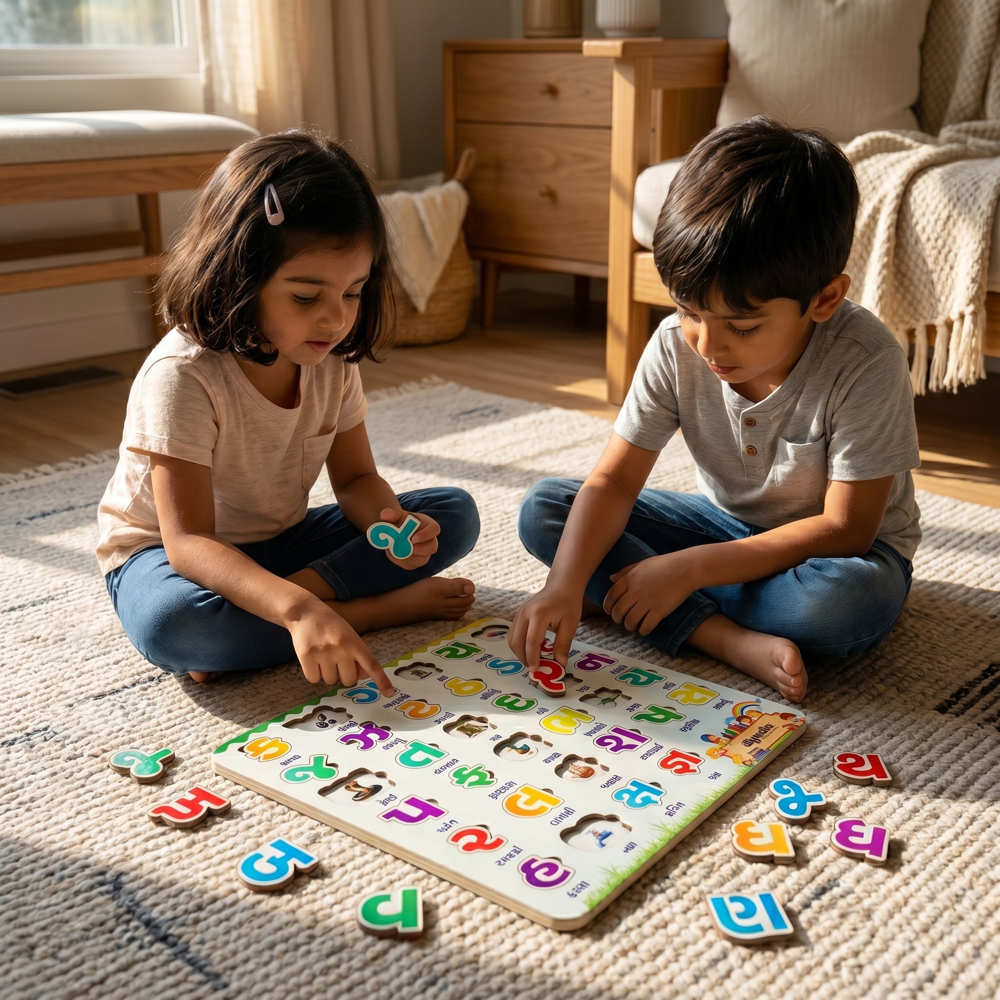 DIY India Gujarati Kalam Wooden Puzzle Board for Kids | Gujarati Letter Learning Educational Toy | MDF Kids Puzzle