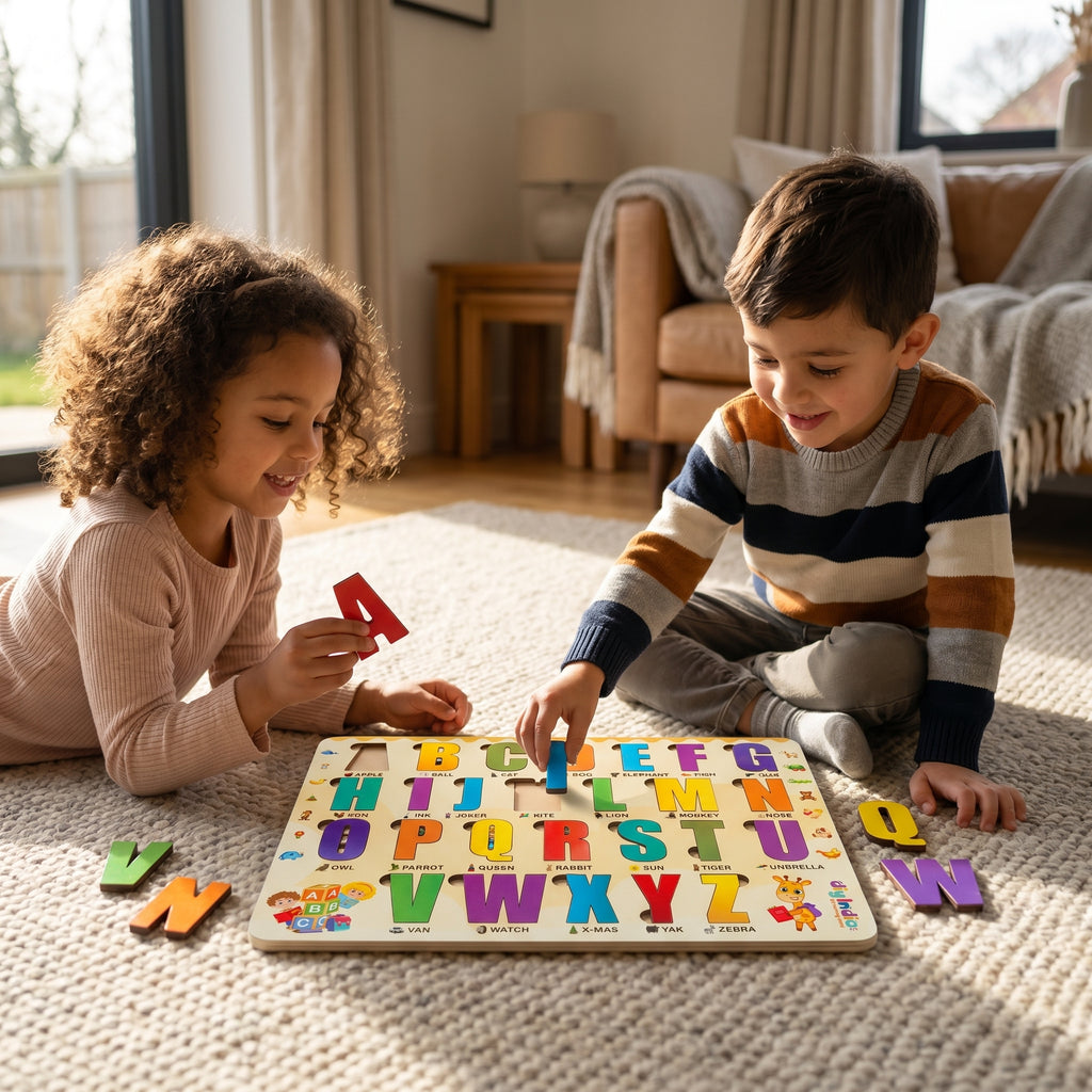 DIY India Wooden Alphabet Puzzle Board for Kids | A-Z Educational Learning Toy | Montessori MDF Kids Puzzle